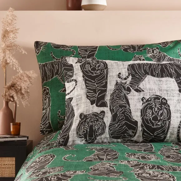 Wildcat Duvet Cover Set Reversible - Green, Cotton