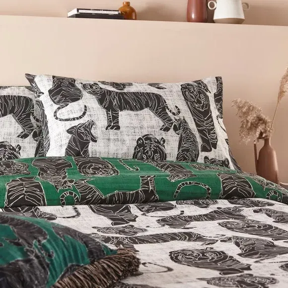 Wildcat Duvet Cover Set Reversible - Green, Cotton