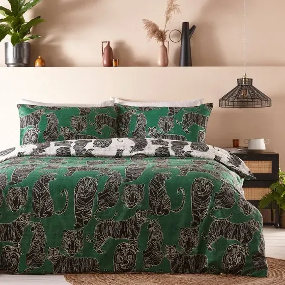 Wildcat Duvet Cover Set Reversible - Green, Cotton