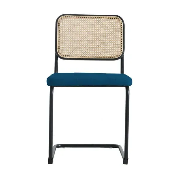 Cantilever Dining Chair with Cane Detail - Navy