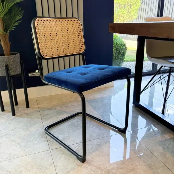 Cantilever Dining Chair with Cane Detail - Navy image