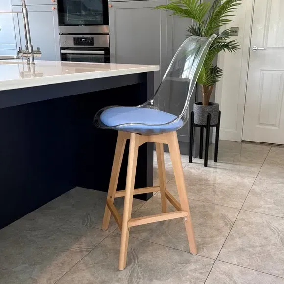 Clear Bar Stool with Seat Pad - Blue