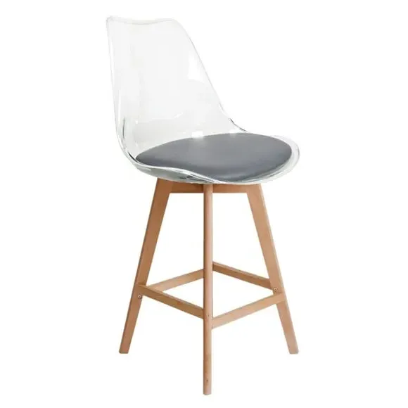 Clear Bar Stool with Seat Pad - Dark Grey