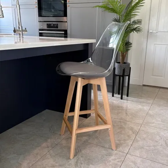 Clear Bar Stool with Seat Pad - Dark Grey