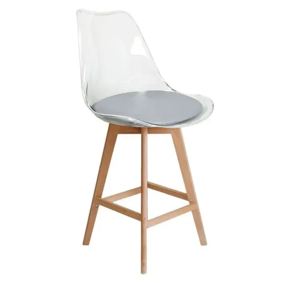 Clear Bar Stool with Seat Pad - Light Grey