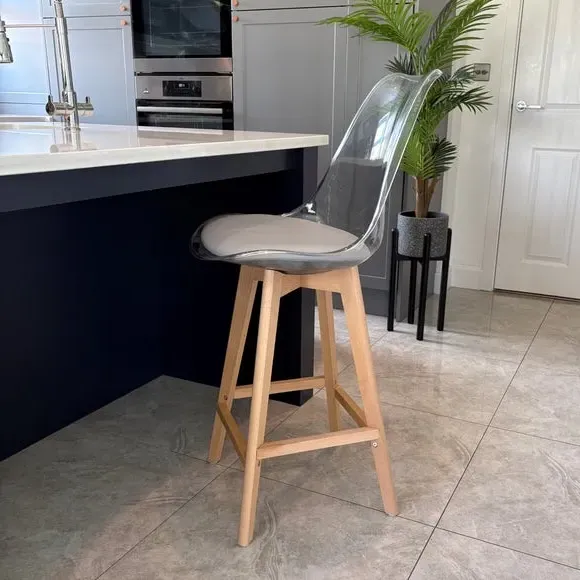 Clear Bar Stool with Seat Pad - Light Grey