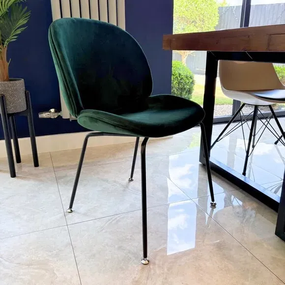 Dining Chair with Metal Legs - Dark Green, Velvet image