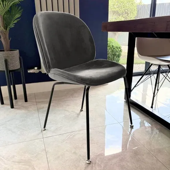 Dining Chair with Metal Legs - Dark Grey, Velvet