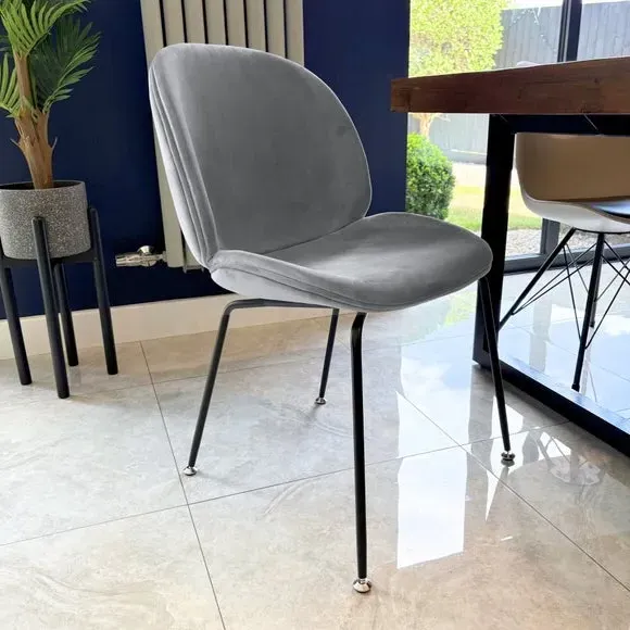 Dining Chair with Metal Legs - Light Grey, Velvet