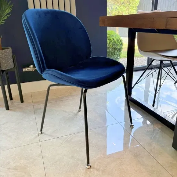 Dining Chair with Metal Legs - Navy, Velvet