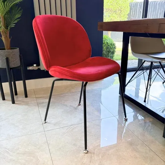 Dining Chair with Metal Legs - Red, Velvet