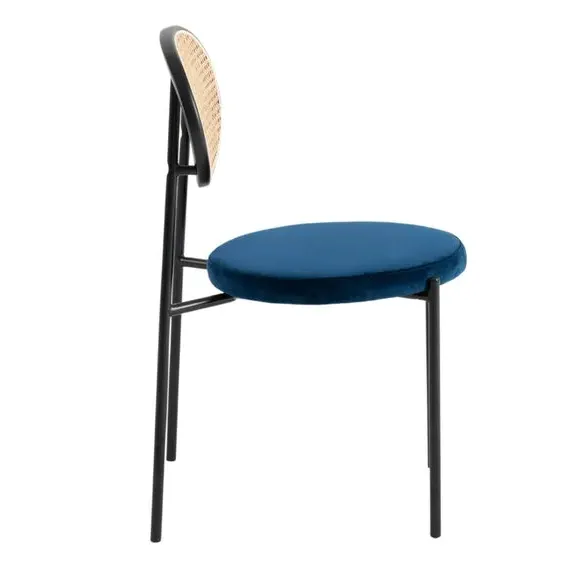 Stackable Dining Chair with Rattan - Navy, Velvet