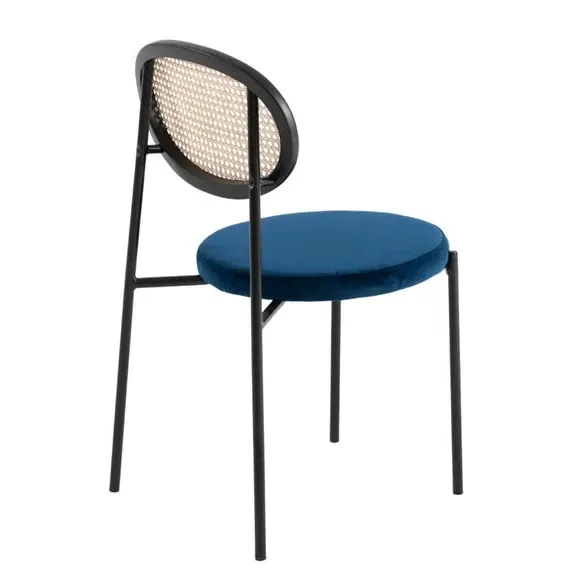 Stackable Dining Chair with Rattan - Navy, Velvet