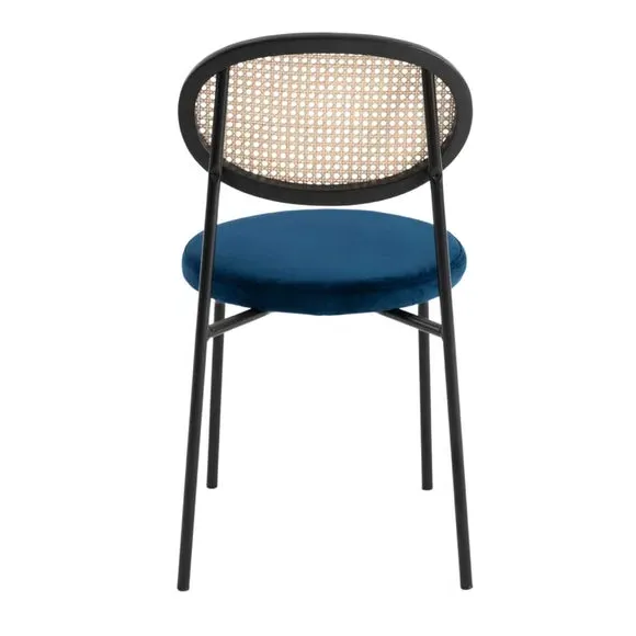 Stackable Dining Chair with Rattan - Navy, Velvet