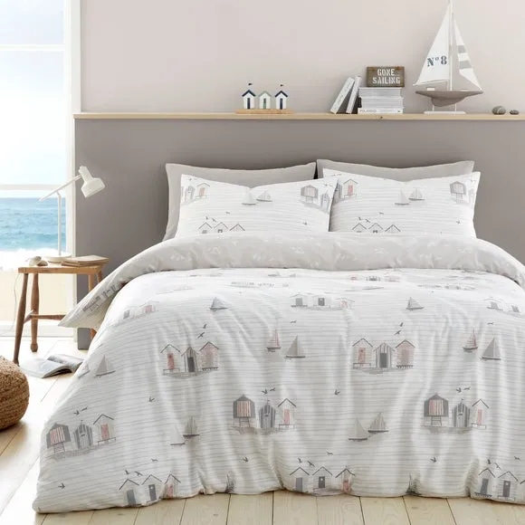 Beach Huts Duvet Cover Set - Natural, Polycotton