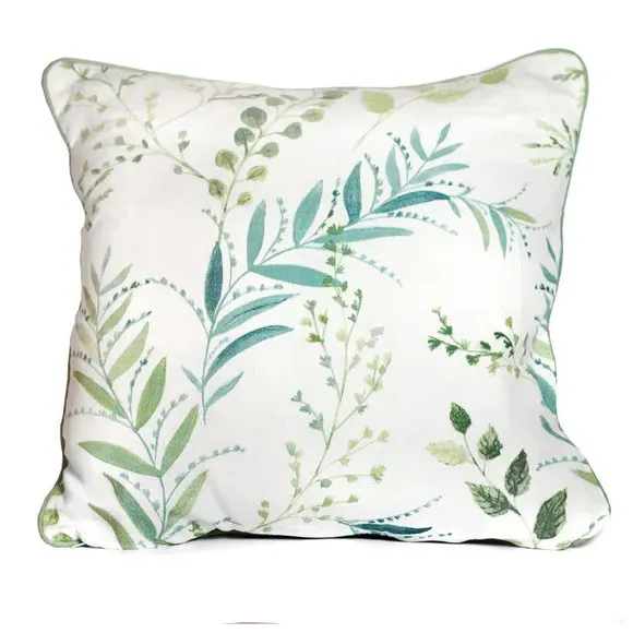 Botanical Cushion with Piped Edge - Green, Cotton