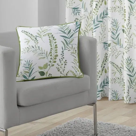 Botanical Cushion with Piped Edge - Green, Cotton