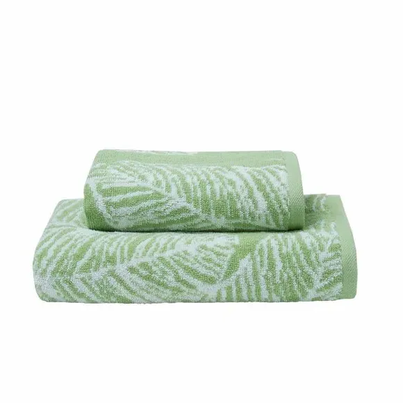 Cotton Towel with Botanical Design - Green