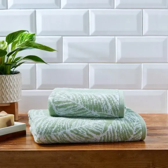 Cotton Towel with Botanical Design - Green image