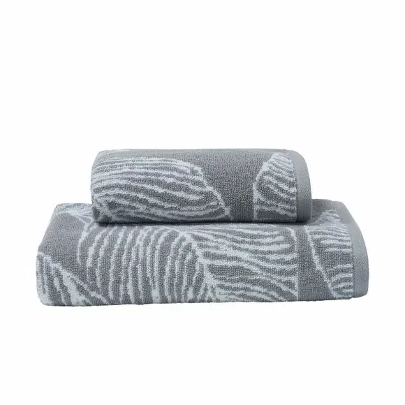 Cotton Towel with Botanical Design - Grey