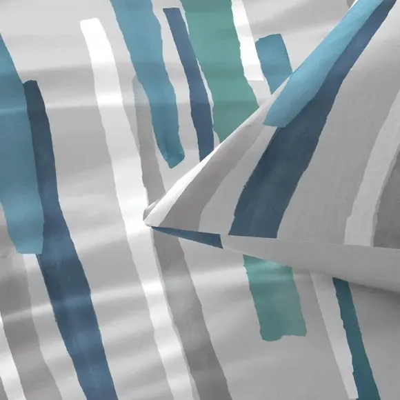 Duvet Cover Set with Abstract Print - Teal