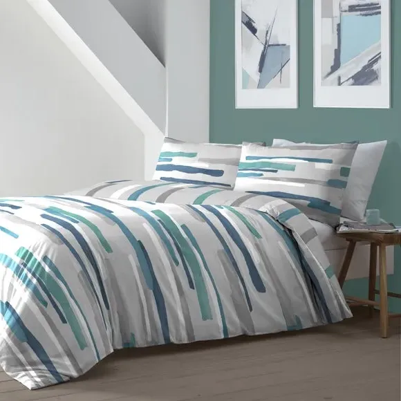 Duvet Cover Set with Abstract Print - Teal
