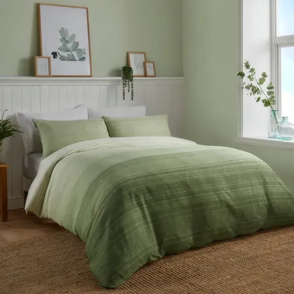 Duvet Cover Set with Ombre Stripes - Green