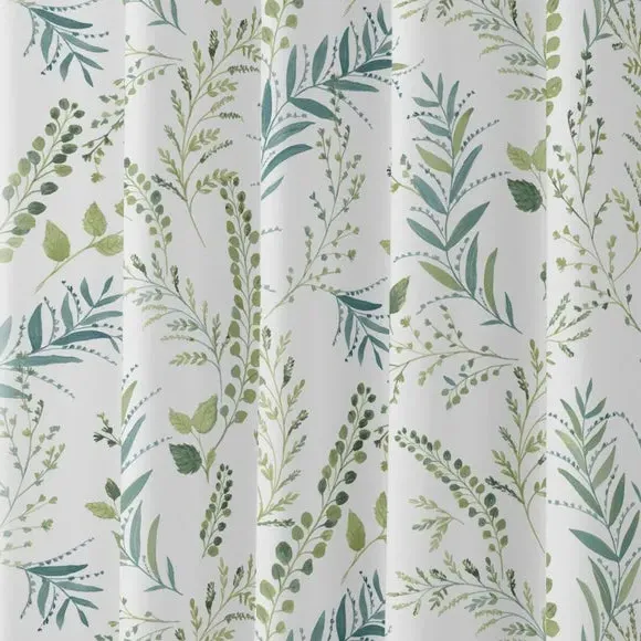 Eyelet Curtains with Botanical Design - Green, Cotton
