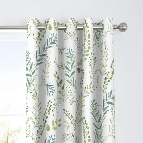 Eyelet Curtains with Botanical Design - Green, Cotton image