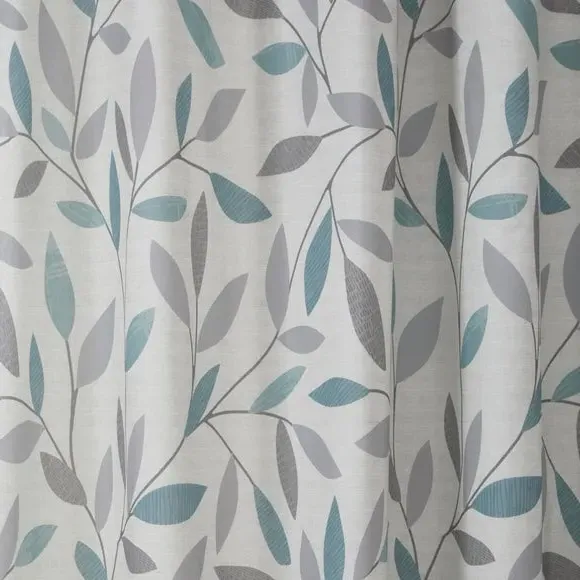 Eyelet Curtains with Leaf Design - Duck Egg, Cotton