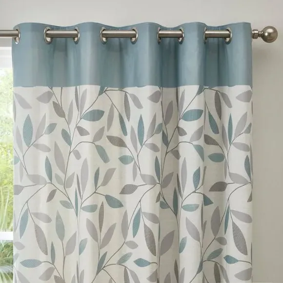 Eyelet Curtains with Leaf Design - Duck Egg, Cotton image
