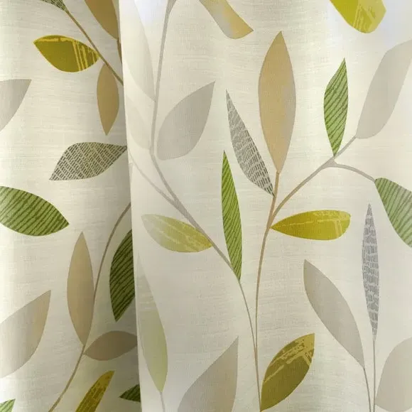 Eyelet Curtains with Leaf Design - Green, Cotton