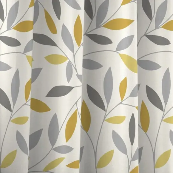 Eyelet Curtains with Leaf Design - Ochre, Cotton
