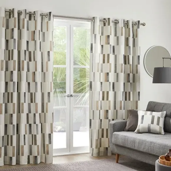 Eyelet Curtains with Lining - Natural, Cotton
