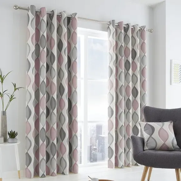 Eyelet Curtains with Ogee Pattern - Blush, Cotton