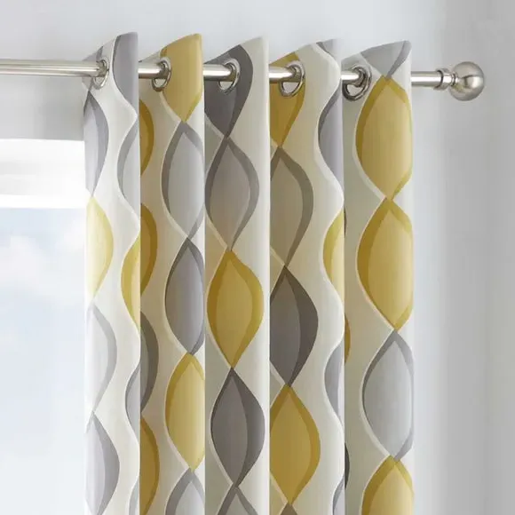 Eyelet Curtains with Ogee Pattern - Ochre, Cotton