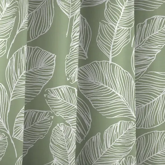 Eyelet Curtains with Palm Print - Green, Cotton