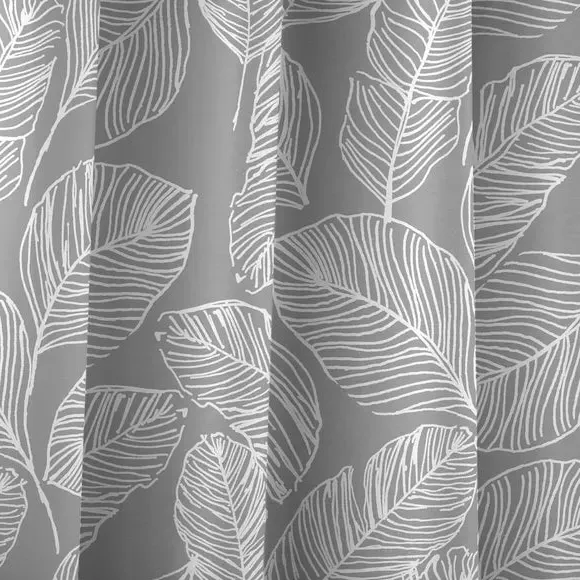 Eyelet Curtains with Palm Print - Grey, Cotton
