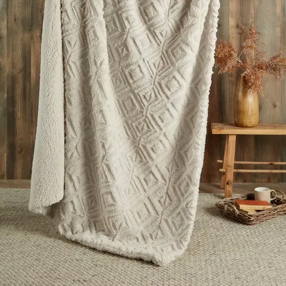 Fleece Throw Blanket Reversible - Natural, Sherpa