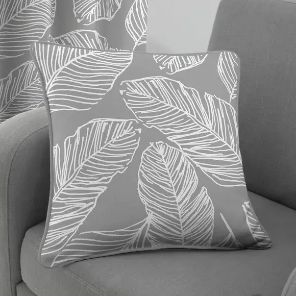 Geometric Print Cushion with Zip - Grey, Cotton image