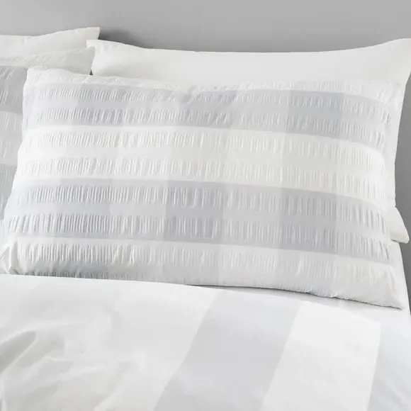 Gingham Duvet Cover Set - Silver, Seersucker
