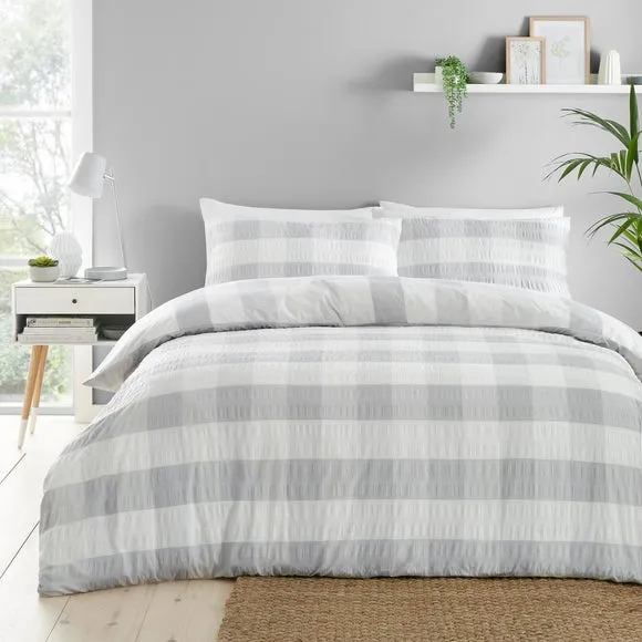 Gingham Duvet Cover Set - Silver, Seersucker image