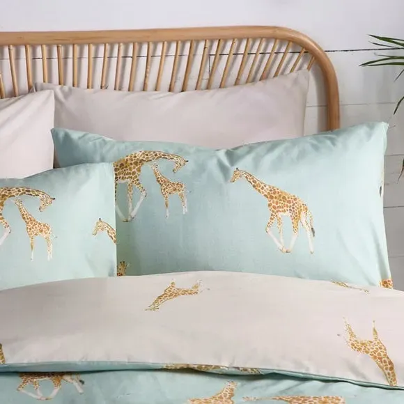 Giraffe Print Duvet Set - Duck Egg, Polycotton
