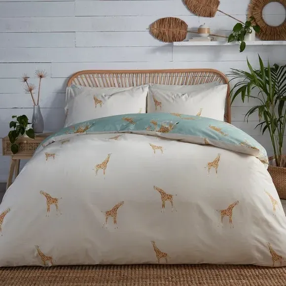Giraffe Print Duvet Set - Duck Egg, Polycotton