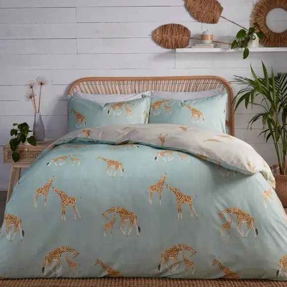 Giraffe Print Duvet Set - Duck Egg, Polycotton image