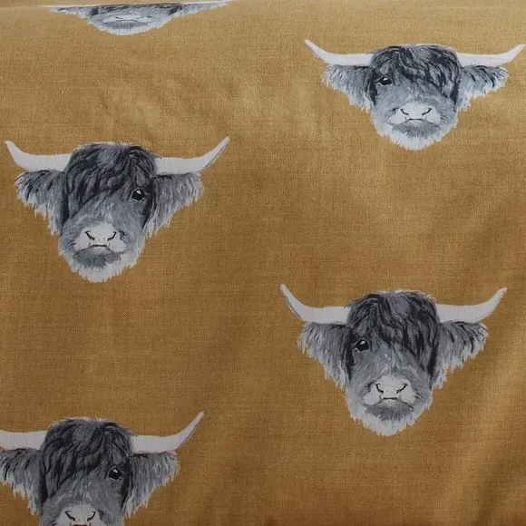 Highland Cow Duvet Cover Set - Ochre, Polycotton