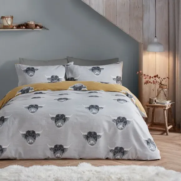 Highland Cow Duvet Cover Set - Ochre, Polycotton