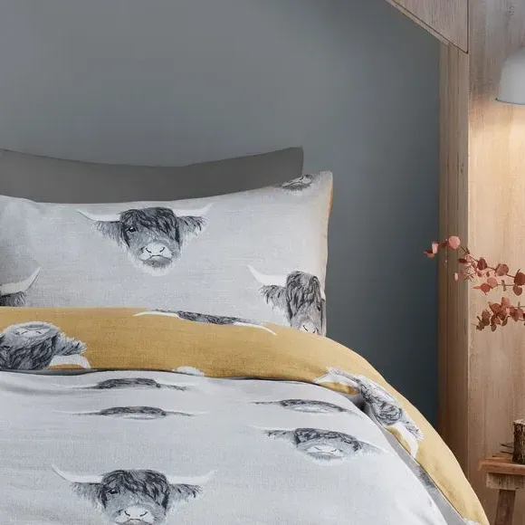 Highland Cow Duvet Cover Set - Ochre, Polycotton
