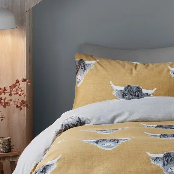 Highland Cow Duvet Cover Set - Ochre, Polycotton