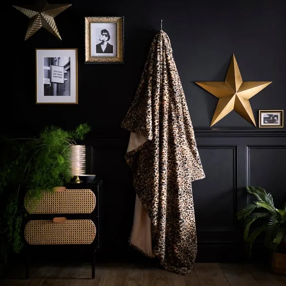 Leopard Print Throw Blanket - Natural, Fleece